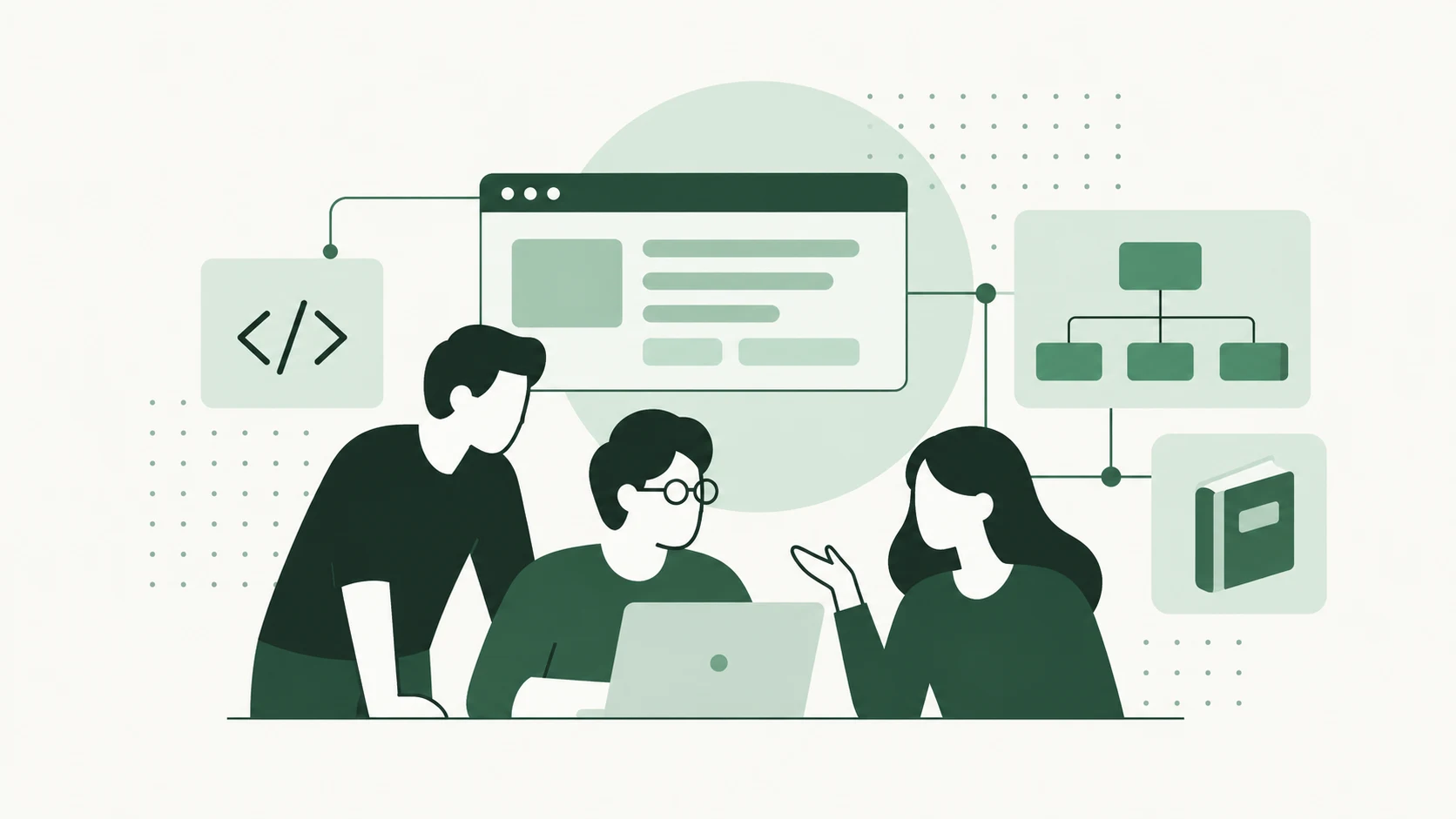 Software engineering team working together