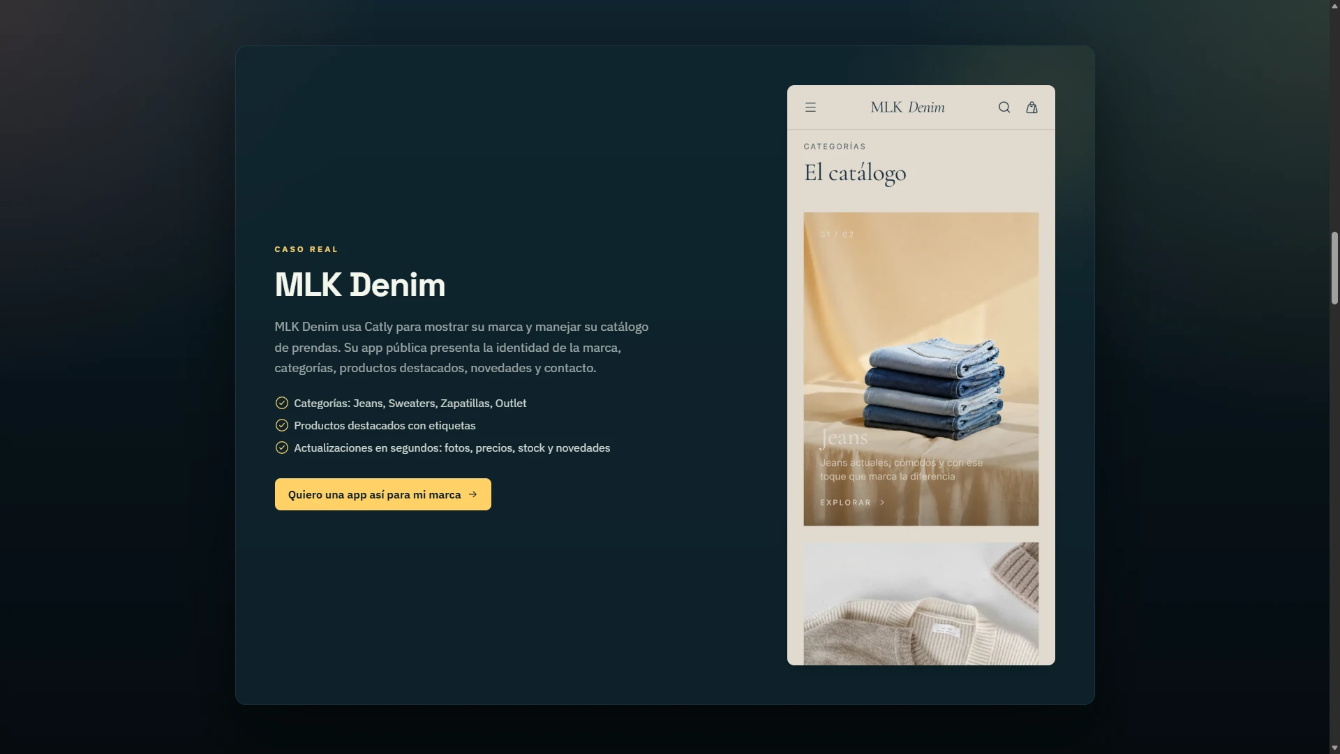 MLK Denim: a catalog built with Catly.