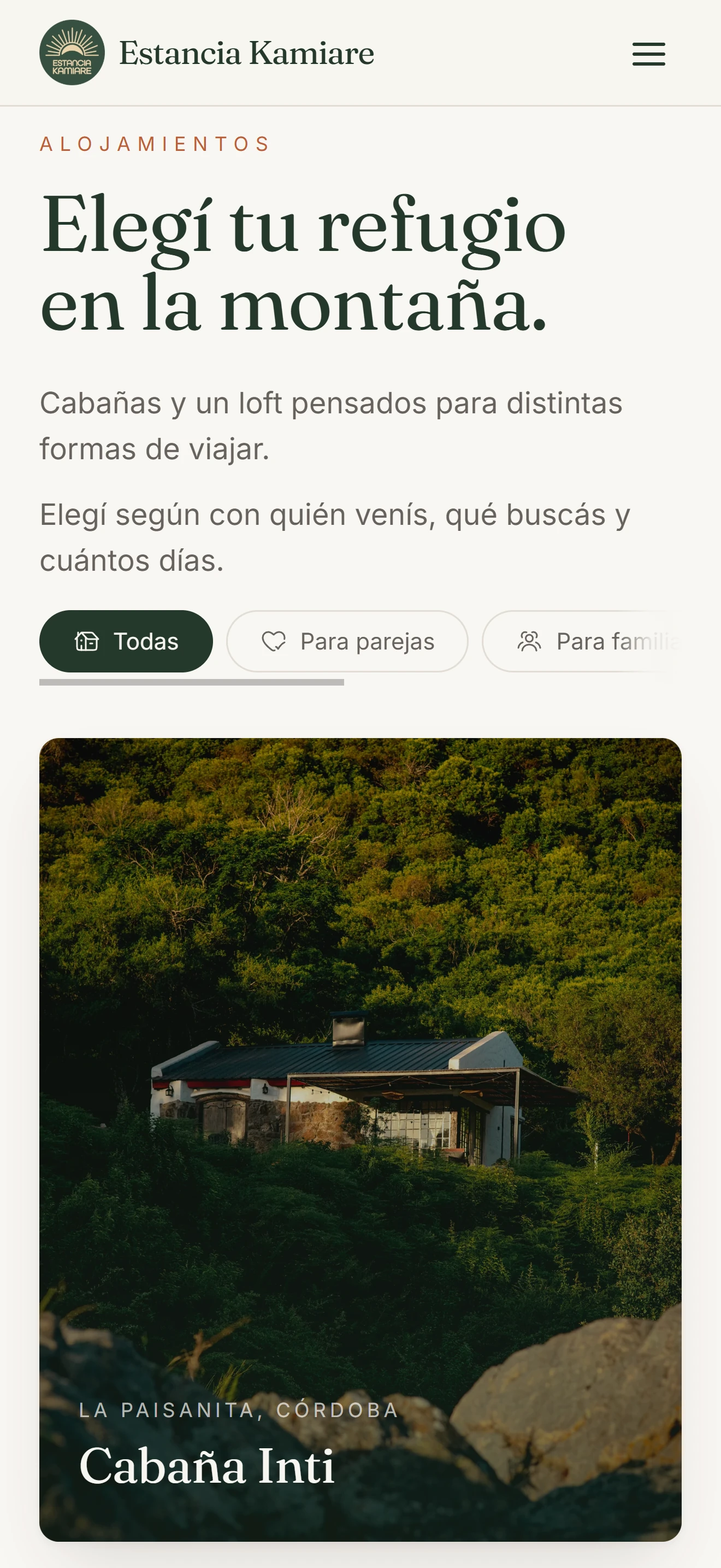 Cabin catalog and availability filters.