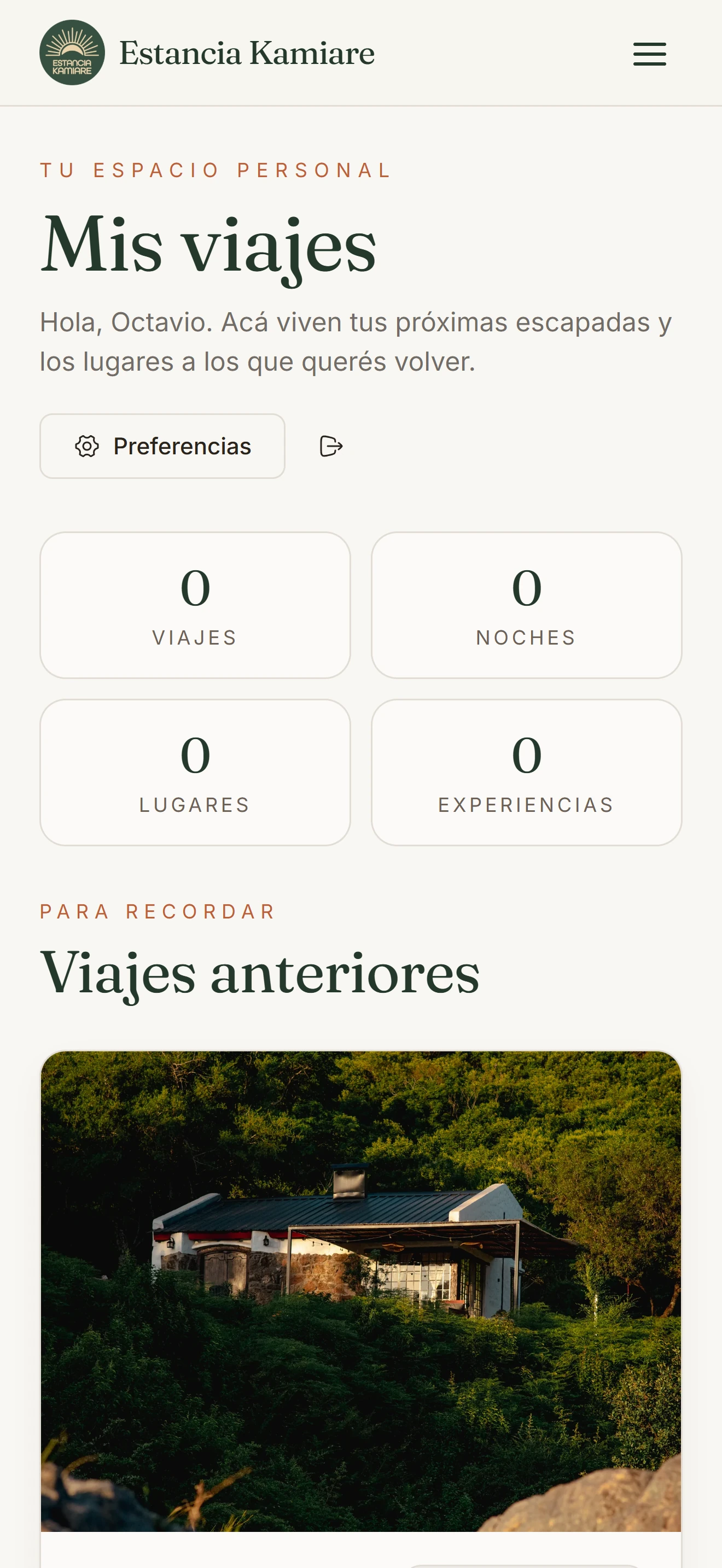 Guest area and trip history.