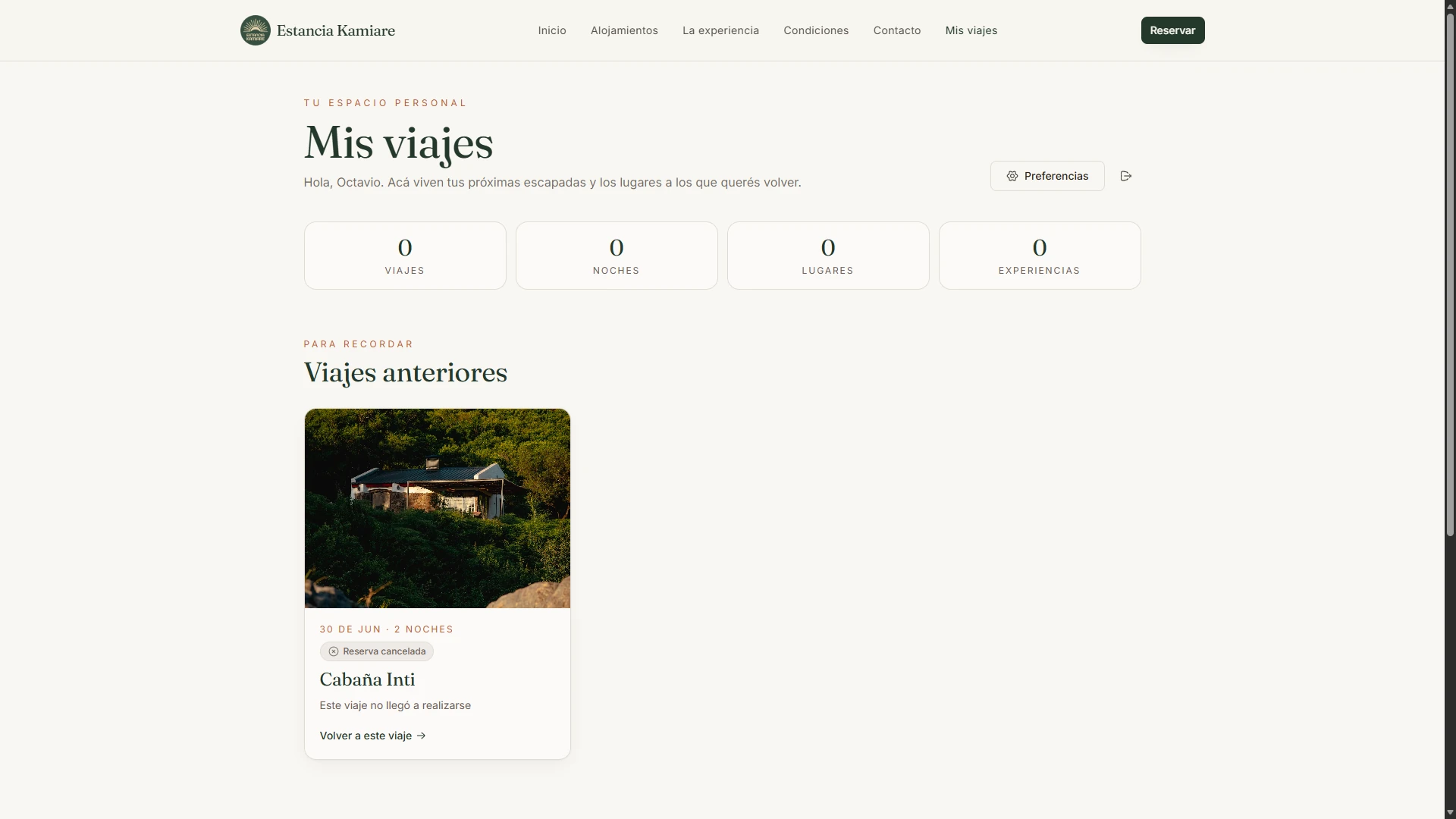 Guest area and trip history.