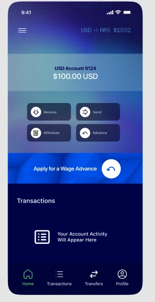 Account balance and financial actions.
