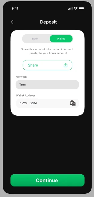 Wallet deposit instructions.
