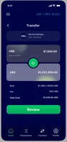 Transfer amount, exchange rate and fee review.