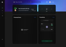 Account setup and first transaction dashboard.