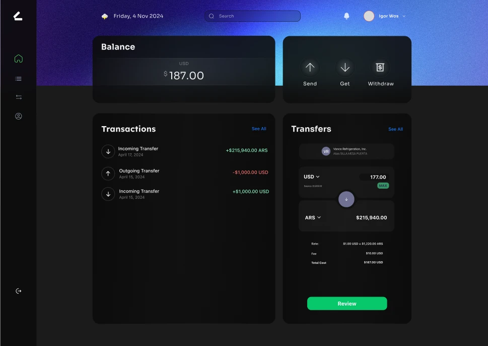 Account activity and transfer preparation.